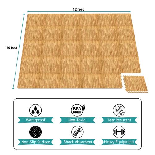 Sorbus Waterproof Wood Grain Foam Floor Tiles, 30 Tiles, 120 Sq Ft, Interlocking