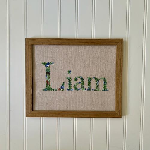 Embroidered Forest Name Art: Custom Baby Boy Nursery Decor