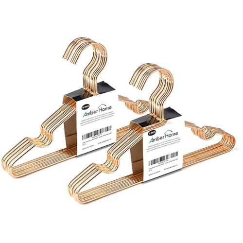 Amber Home 20 Pack 12 Inch Gold Kids Baby Hangers, Strong Metal Children Clothes Hangers for Closet, Space Saving Infant Hanger for Toddler Coats Pants (Gold, 20)