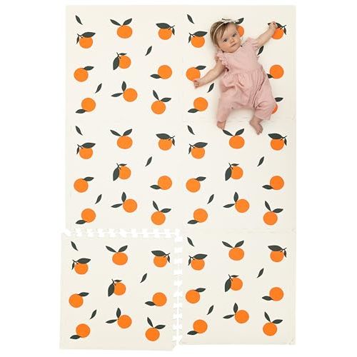 Childlike Behavior Baby Play Mat - 72x48-Inch Tummy Time Mat - 6-Piece Interlocking Foam Floor Tiles for Toddlers - Soft Waterproof for Floor Play and Crawling - Oranges