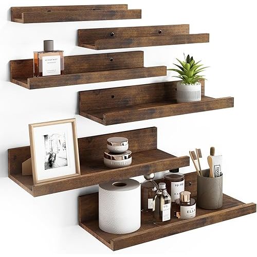Fixwal Floating Shelves, 6 Sets of Wall Mounted Shelves for Home Decor, Modern Picture Ledge Shelves for Living Room, Bedroom, Bathroom, Kitchen (Brown)