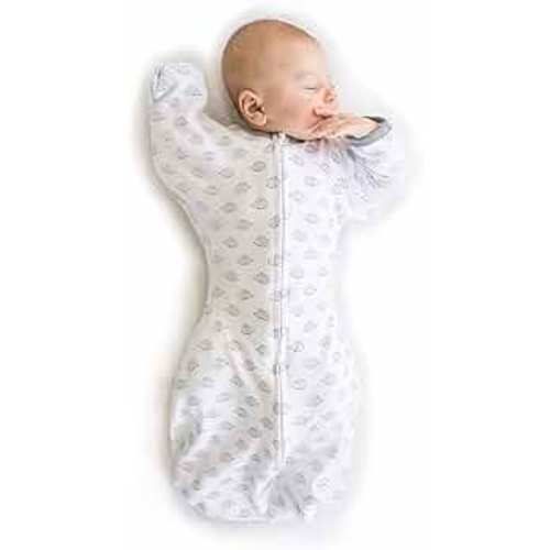 SwaddleDesigns Transitional Swaddle Sack with Arms Up Half-Length Sleeves & Mitten Cuffs, Large, 6-9 months, 21-24 lbs, Tiny Hedgehogs (Arms Up Swaddle, Transition Swaddle Sleep Sack for Better Sleep)