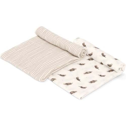 Swaddle Blanket Set, Otter & Taupe Wave - Bamboo Little | Maisonette