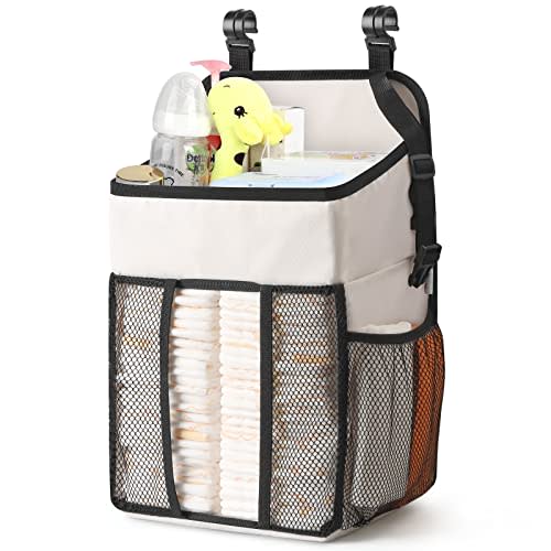 Maliton Hanging Diaper Organizer - Caddy for Changing Table, Crib, Pack n' Play - Stacker Holds 52+ Diapers - Nursery Organizer & Baby Shower Gifts - Beige