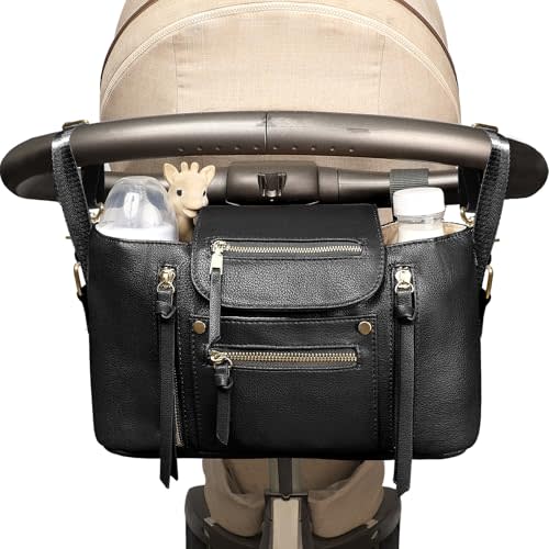 miss fong Stroller Organizer with Insulated Cup Holder Stroller Caddy with Adjustable Strap to Fit All Strollers (Black)