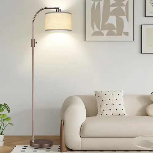 Dimmable Floor Lamp, 1200 Lumens LED Bulb Included, Bronw Arc Floor Lamp with Linen Shade