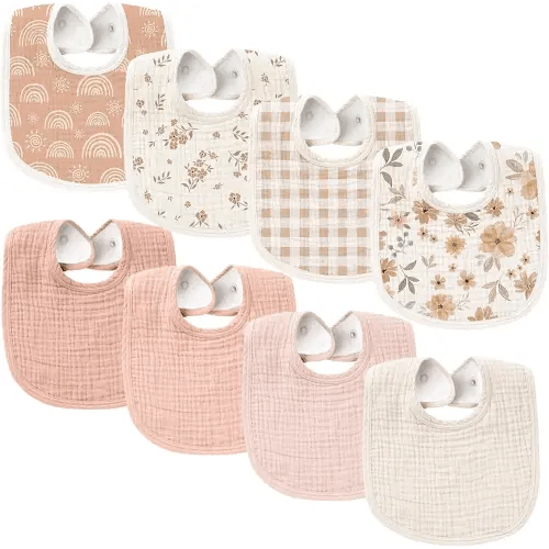 Konssy Muslin Baby Bibs 8 Pack Baby Bandana Drool Bibs Cotton for Unisex Boys and Girls, Soft Absorbent Set for Teething and Drooling