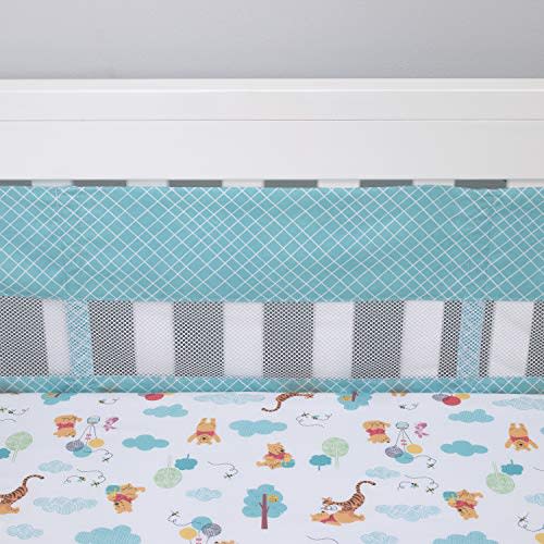 Disney Winnie The Pooh First Best Friend Secure-Me Crib Liner, Aqua/White 4 Piece (Pack of 1)
