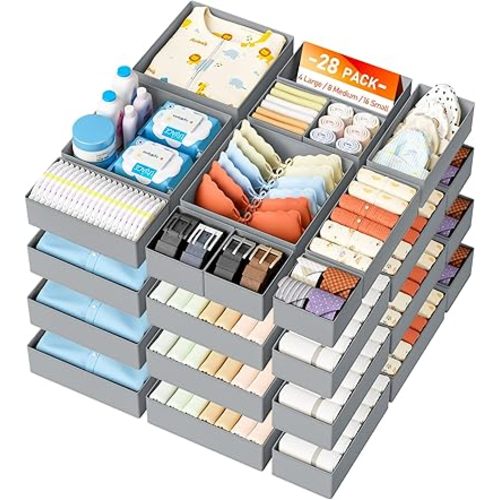 DIMJ Drawer Organizer Clothes- 26 Pack Baby Dresser Organizer for Nursery, Small Fabric Closet Drawer Organizer Bins for Underwears Socks, Foldable Storage Dividers Organization for Bedroom