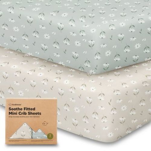 Keababies Mini Crib Sheets For Baby Girls, Boys, 2-pack Soothe Pack And Play Sheets Fitted, Organic Pack N Play Mattress Sheet (wildflowers)