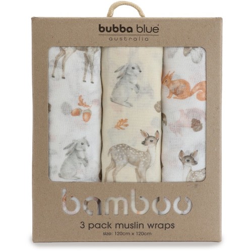 Bubba Blue Woodland Bamboo Muslin Wraps 3 Pack