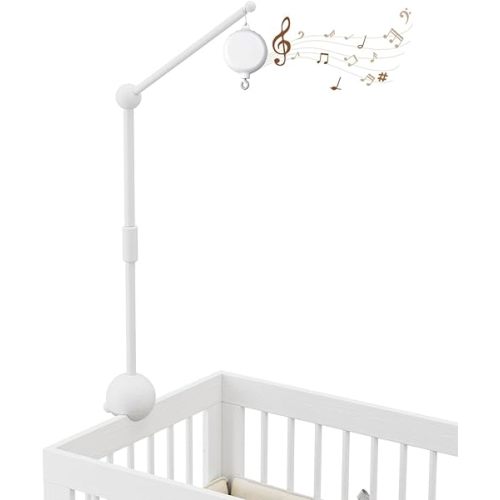 Crib Mobile Arm with Music Box,32.5 Inch White Crib Mobile Stand,Wooden Mobile Arm for Crib (2 Modes,360°Adjustable,100% Beech Wood) Baby Crib Mobile for Boy and Girl