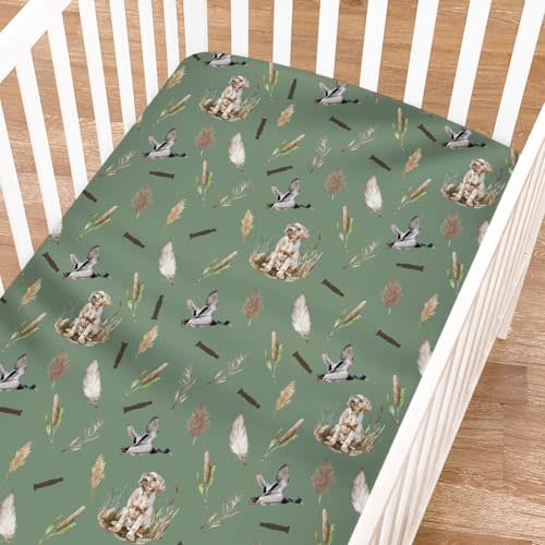 Wild Duck Hunting Hunter Baby Crib Sheets for Boy Girl 52"x28" Mallard Duck Reeds Feathers Soft Breathable Wild Animal Fitted Nursery Bed Sheets for Standard Crib Mattress & Toddler Bed Mattress