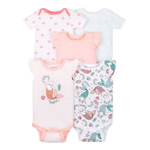 Little Star Organic Baby Girl Short Sleeve Bodysuit, 5-pack