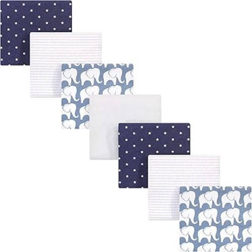 Hudson Baby Unisex Baby Cotton Flannel Receiving Blankets Bundle, Boy Elephant, One Size
