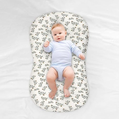 Hooyax Muslin Baby Lounger Cover 2 Pack, Organic Removable Lounger Slipcover for Newborn, Baby Padded Lounger Infant Floor Seat Covers for Boys Girls (Creamy Yellow & Leaf)