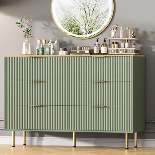 IDEALHOUSE Dresser for Bedroom,6 Drawer Dresser with Wide Drawers,Wooden Chest of Drawers,Modern Storage Dressers for Living Room, Closet, Hallway,Entryway