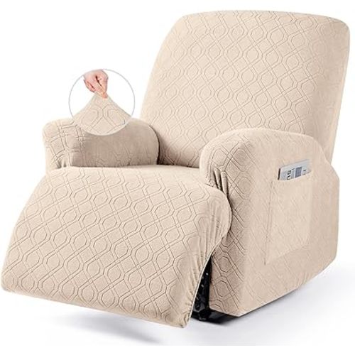 VANSOFY Recliner Chair Cover, 3-Pieces Stretch Recliner Covers for Recliner Chair Soft Reclining Chair Slipcover Furniture Protector for Dogs Cats(Cream)