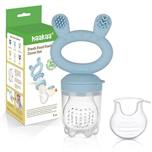 Haakaa Baby Fruit Food Feeder Pacifier | Breastmilk Popsicle Molds for Teething | Silicone Feeder and Teether for Baby Teething Relief & Infant Safely Self Feeding, BPA Free (Sky Blue)
