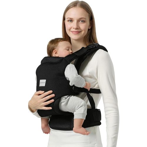Baby Carrier Newborn to Toddler, Easy Adjustable Toddler Carrier for 7-30lbs, Baby Holder Wrap Carrier, Breathable Mesh Fabric Infant Kangaroo Hip Carriers with Lumbar Support, Black