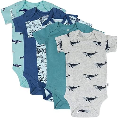 HonestBaby 5-pack Short Sleeve Bodysuits One-piece 100% Organic Cotton for Infant Baby Boys