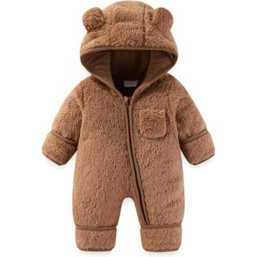 Newborn Baby Bear Hooded Fleece Romper - for Winter and Outdoor Activities
