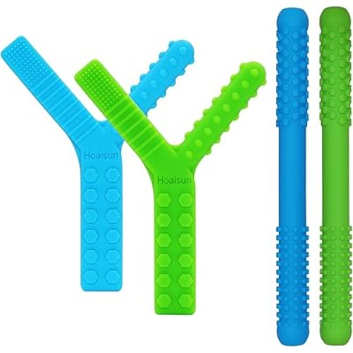Sensory Chew Toys for Autistic Children 4 Pack, Silicone Teething Straws Toys for Autism, ADHD, SPD, Biting or Special Needs, Sensory Toys for Toddlers 1-3 Oral Motor Tools Relief Stress, Anxiety