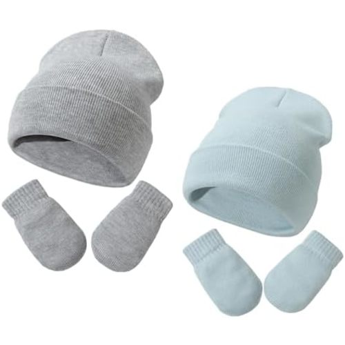 Toddler Baby Beanie Hat and Mittens Set Newborn Hat Toddler Winter Warm Knit Hat for Boys Girl 0-5 Years