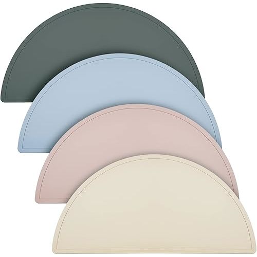 4 Packs Silicone Placemats for Baby Non Slip Placemats for Kids Toddlers Food Table Mats Portable Toddlers Place mats for Dining Table, 4 Colors(Gray, Apricot, Blue, Pink)