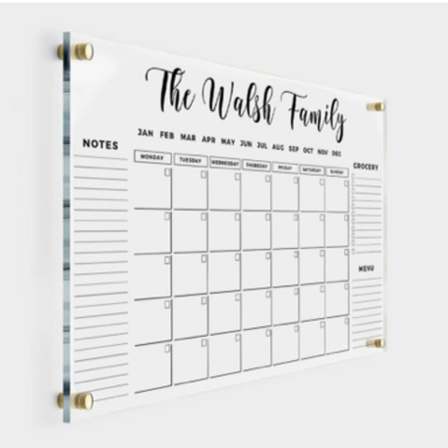FAMILY NAME CALENDAR Personalized Acrylic Wall Calendar - Personalized Calendar 2025, Horizontal Wall Calendar, Monthly and Weekly Calendar, Housewarming Gift, New Home Gift, Goals, To Do