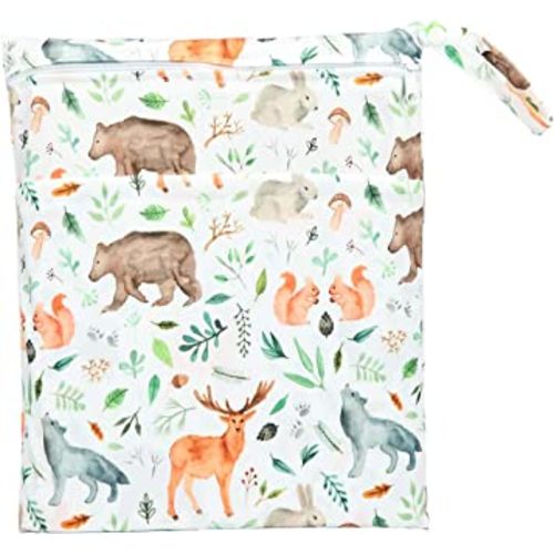 Wet Dry Bag Baby Cloth Diaper NappyReusable Washable With Two Zippered Pockets (Watercolour Animals)