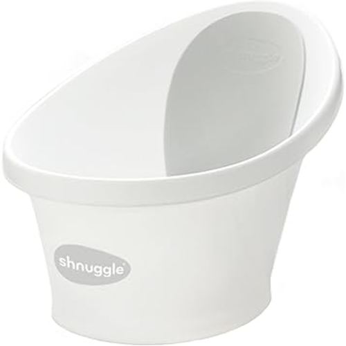 Shnuggle Newborn Baby Bath | Built in Support Bump and Soft Backrest | Suitable from Newborn | Bath Seat Support Includes Plug | White with Grey Backrest