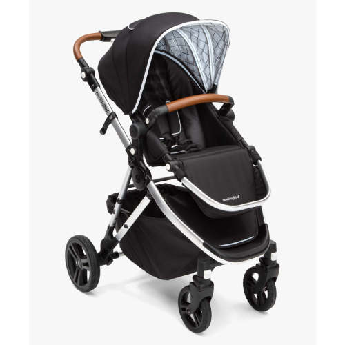 Mockingbird Single Stroller | Black, Windowpane, Silver with Penny Leather