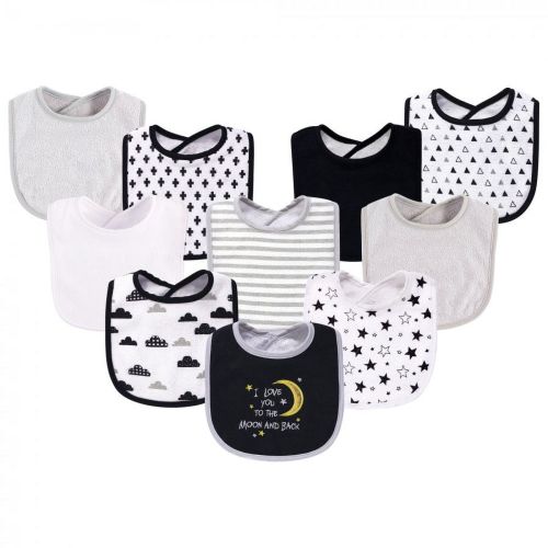 Hudson Baby Infant Cotton and Polyester Bibs 10pk, Moon And Back, One Size