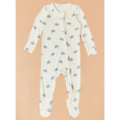 Howdy Hat Footie in Ivory & Blue | Tullabee