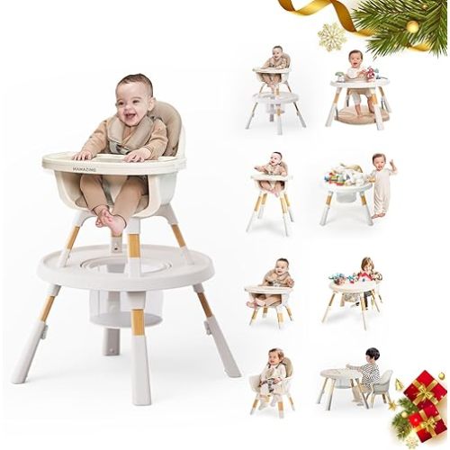 8-in-1 High Chair,Infant and Toddler High Chair with Removable Tray, Seating for 8 Stages of Development from Infant to Toddler, Convertible Baby high Chair with Activity Center,Khaki