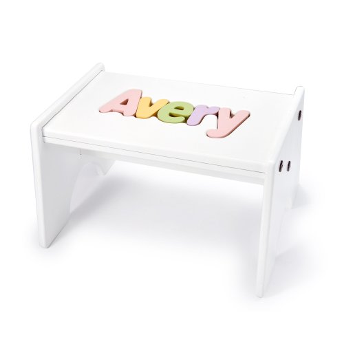 Personalized Name White Puzzle Stool - Pastel Colors Stella