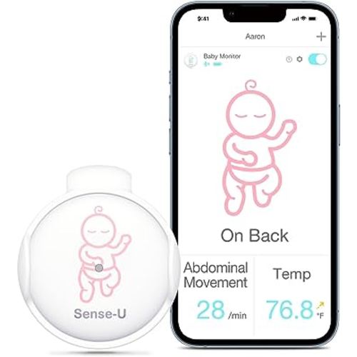 Sense-U Smart Baby Abdominal Movement Monitor - Tracks Baby's Abdominal Movement, Temperature, Rollover with Instant Audio Alerts on Smartphones