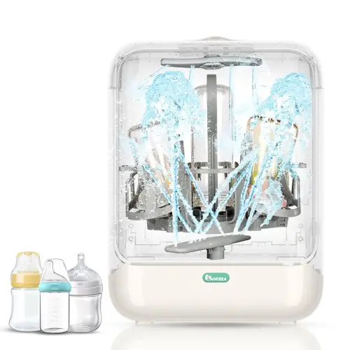IAGREEA Baby Bottle Washer, Cleaning Machine with 4 Programs, Sterilization and Drying in One Step, 3.2L Water Tank, 360°Dual Spray, 72-hour Storage, Drawer Design, BPA-Free, One-Click Start