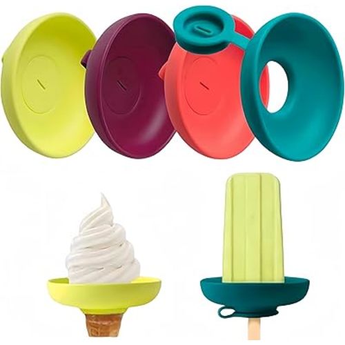 4 Pack Drip Free Silicone Popsicle Holders,Reusable Popsicle Holders Ice Cream Cone Holder,2-in-1 Ice Cream Popsicle Holders for Family Summer Pool Party(4 Color)-SATONBEYI