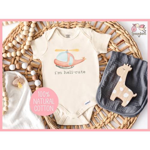Funny Helicopter Baby Onesie®, Heli-cute Onesie, Cute Helicopter Baby Bodysuit, Baby Shower Gift for Helicopter Pilot, Chopper Baby Romper