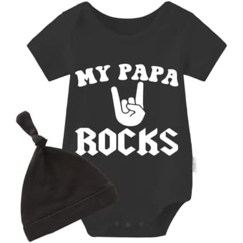 YSCULBUTOL Baby Twins Bodysuits My Papa Rocks Unisex Baby Clothes Infant Twin Romper Outfits With Hat