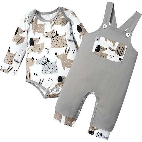 Baby Boy Clothes Long Sleeve Animal Print Romper Baby Boy Outfits Plaid Overalls Jumpsuit