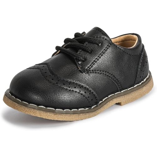 Boys Girls Oxford PU Leather Shoes Little Kid Wedding Dress Shoes Toddler Lace Up Non-Slip Texture Sole Loafer Flats Classic School Uniform Walking Shoes(Toddler/Little Kid) - 6 Toddler - A03/Black