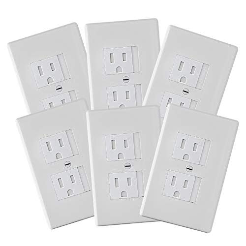 6-Pack Safety Innovations Self-Closing Outlet Covers (For Center Screw Outlets Only) - Measures 3"Wide x 4.75"High-An Alternative To Wall Socket Plugs for Child Proofing Outlets, (1-Screw), (White)
