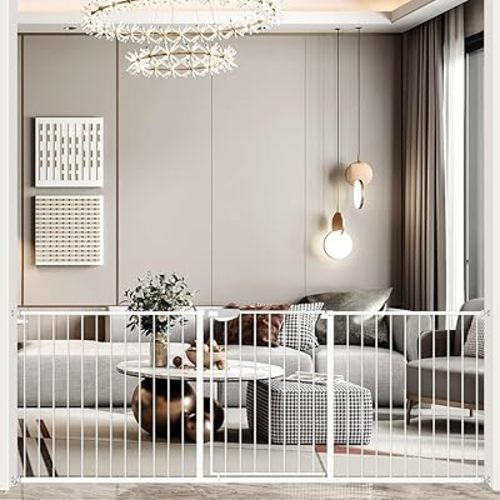 DEARBB Triple Lock Baby Gate for Stairs Doorways and House 31" to 86" Extra Wide Pressure Mounted Easy Walk Through Auto Close Safety Pet Gate White 76.77-86.22"