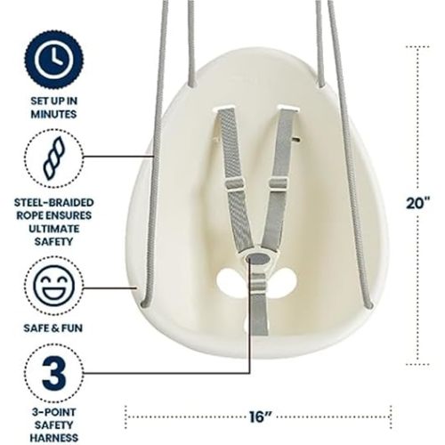 Swurfer Coconut Toddler Swing – Comfy Baby Swing Outdoor, 3- Point Adjustable Safety Harness, Secure, Safe Quick Click Locking System, Blister-Free Rope, Easy Installation, Ages 6-36 Months