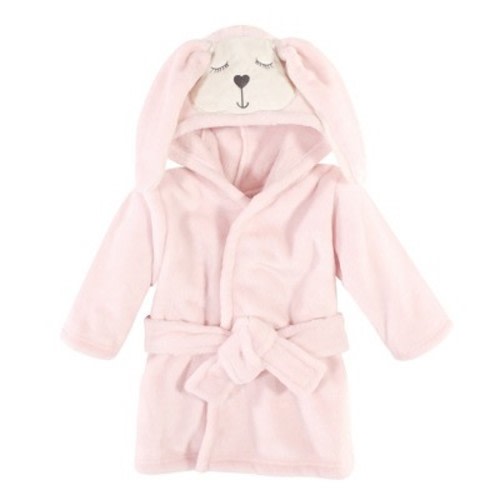 Hudson Baby Infant Girls Plush Animal Face Bathrobe, Modern Bunny, 0-9 Months