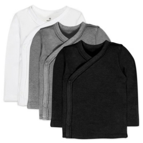 3-Pack Organic Cotton Long Sleeve Side-Snap Tops Gray Ombre 3-6m