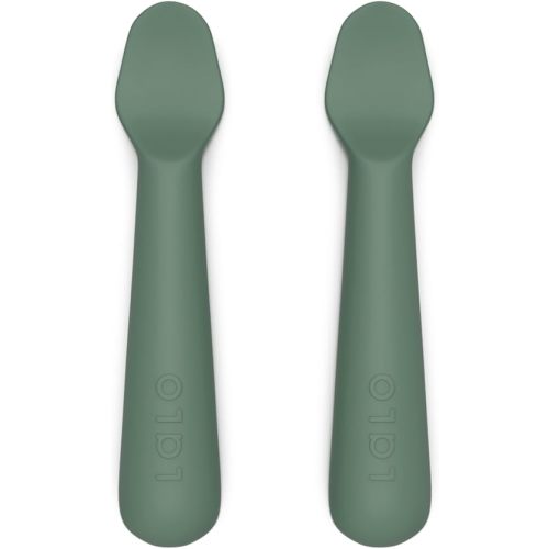 Lalo Little Spoon Set - 2 Piece Baby Spoons Set for Infants & Babies - Made From Food Grade Silicone Dishwasher Safe - Baby Feeding Essentials for Early Stage Mealtime - Olive